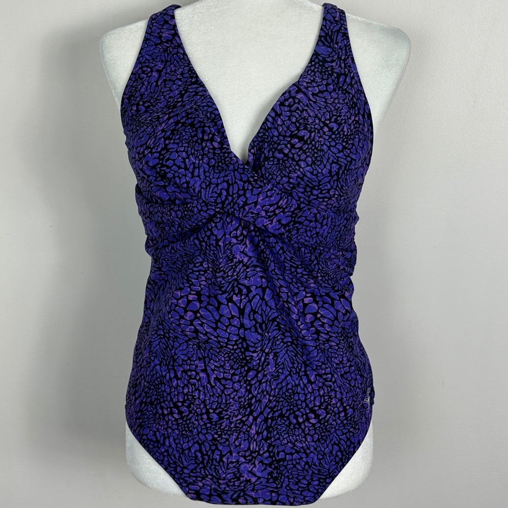 Speedo Purple One Piece Swimsuit V-Neck Shirred Womens Size 12 Iris Rushed